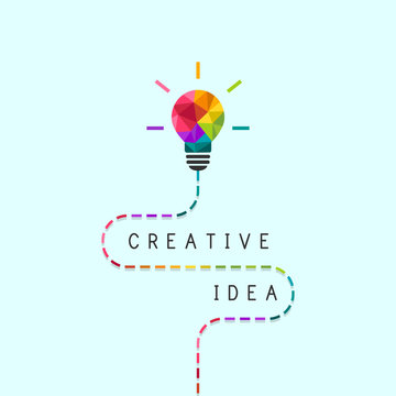 Creative idea concept with dotted line and colorful lightbulb