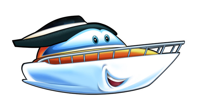Cartoon happy speed boat - illustration for the children Stock Illustration  | Adobe Stock