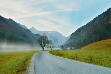 Logarska dolina - Logar valley, Slovenia in the morning with fog and mist © asafaric
