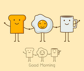 a coffee, eggs and toast Vector illustration.