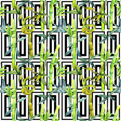 Tropical  bamboo tree pattern in a watercolor style. Aquarelle wild bamboo tree for background, texture, wrapper pattern, frame or border.