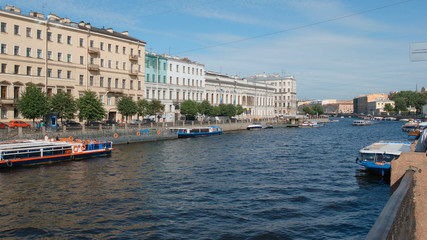 Fototapeta na wymiar ST PETERSBURG, RUSSIA: Fontanka river in a sunny day