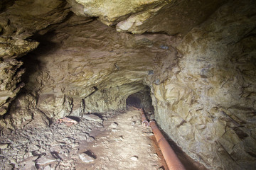 Underground abandoned ore mine shaft tunnel gallery