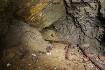 Underground abandoned ore mine shaft tunnel gallery