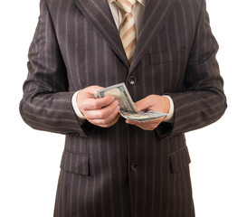 The man in the suit believes dollars isolated on white