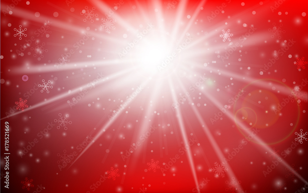 Poster winter snowflake falling into snow floor and lighting over red abstract background