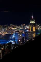 Fototapeta na wymiar Central Plaza Skyscraper Illuminated at Night, Hong Kong Island