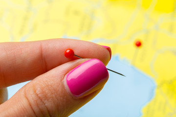 Travel destination points on a map