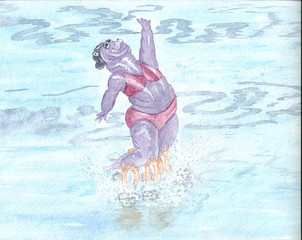 Hippopotamus and synchronized swimming. "Friends will support in any situation."