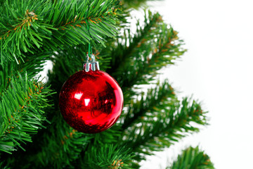 Christmas tree with ornaments, close-up