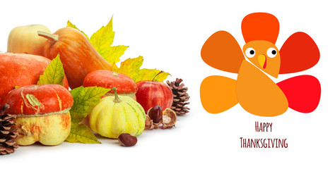 Happy Thanksgiving tag with autumn pumpkins