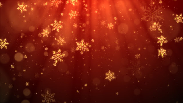 Christmas background (red theme) with snowflakes, shiny lights and bokeh in stylish and elegant.