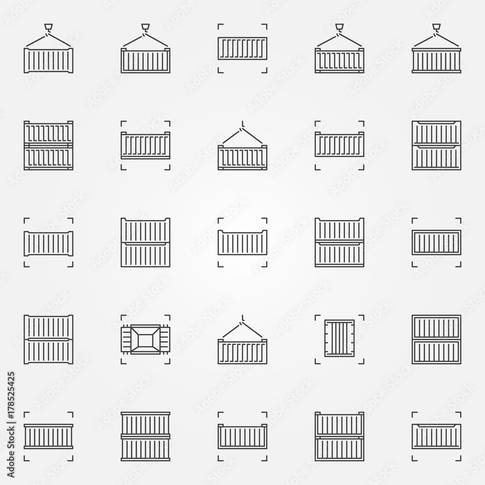 Poster container line vector icons set