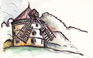old windmill illustration