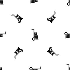 Hand cart with cardboards pattern seamless black