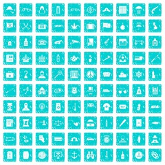 100 offence icons set grunge blue