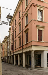 old houses with covered walkway, Mantua, Italy