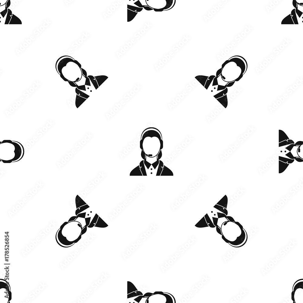 Poster Support phone operator in headset pattern seamless black