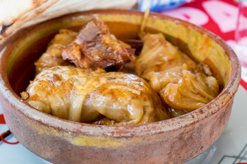 Serbian version of the russian cabbage rolls filled with minced meat, rice, onions and carrots (golubtsi) is called sarma 