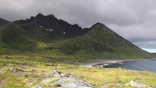 View from Knuten peak, Mefjordvaer, Senjahopen, Norway.