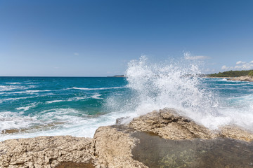 Rocky shore of the Adriatic sea after storm