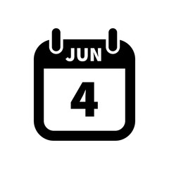 Simple black calendar icon with 4 june date isolated on white