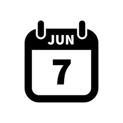Simple black calendar icon with 7 june date isolated on white