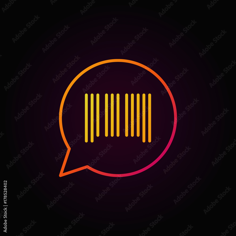Poster barcode in speech bubble colorful line icon on dark background