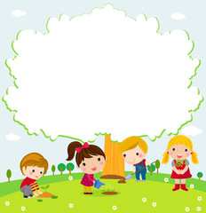 Obraz na płótnie Canvas Happy children and tree