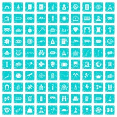 100 adult games icons set grunge blue