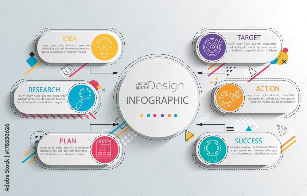 Wall mural presentation business infographic template with 6 options and abstract geometric pattern. vector ill