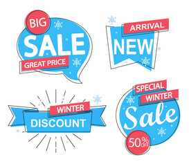 Set of trendy winter flat geometric vector bubbles. Vector illustrations of season online shopping website and mobile website banners, posters, newsletter designs, coupons, social media banners.