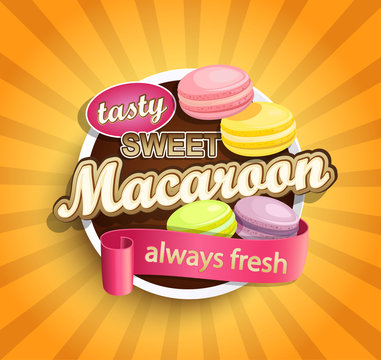 Symbol of sweet, always fresh and tasty Macaroon for labels, emblems, logos. Vector illustration for cafe and restaurant menu, or your own design.