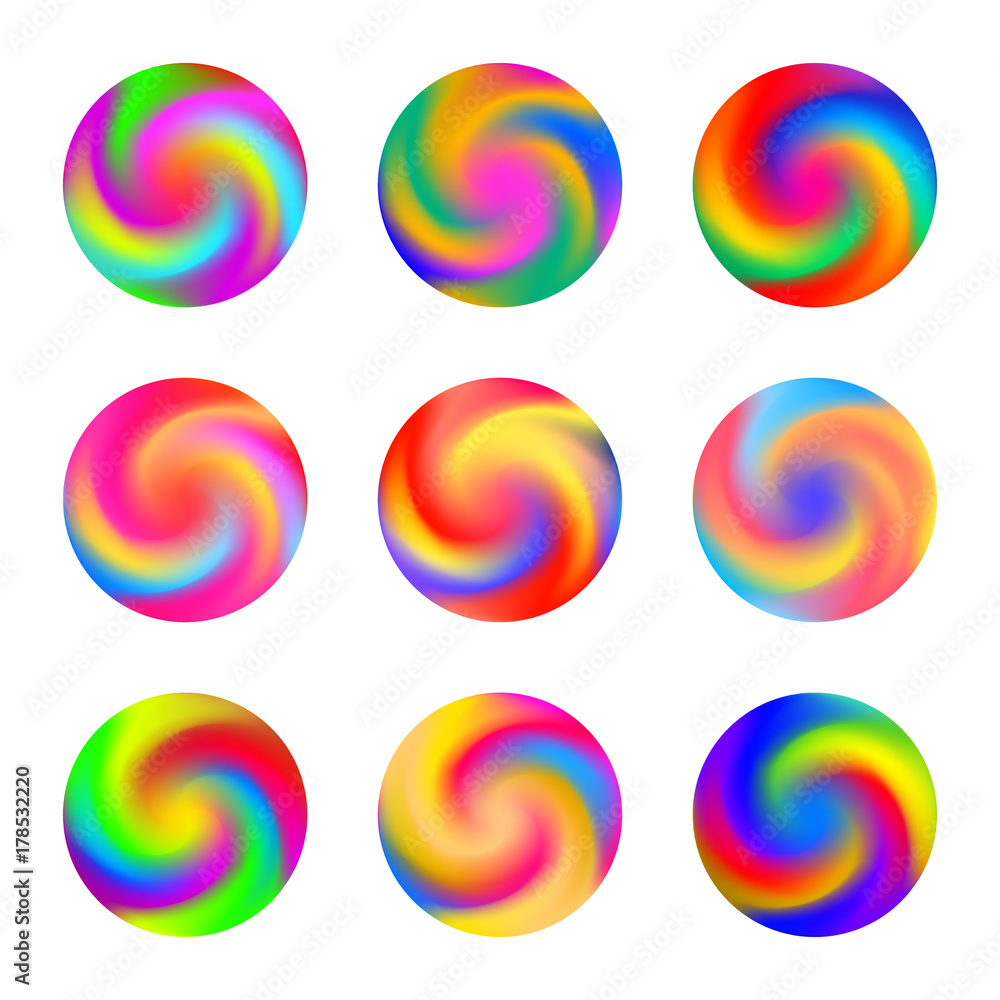Poster twisted swirl rainbow color ball three dimensional set design element