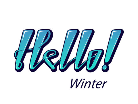 Hello winter lettering word isolated on white