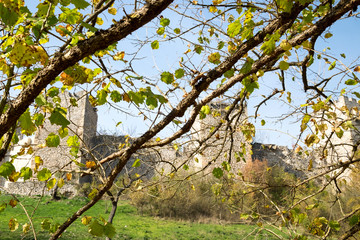 The panorama of medieval orthodox monastery Manasija (Resava) located in Serbia and surrounded by the fortress walls 