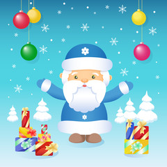 A beautiful New Year banner. Traditional Russian Grandfather Frost. A square poster for decorating a holiday party and congratulations.