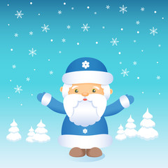 A beautiful New Year banner. Traditional Russian Grandfather Frost. A square poster for decorating a holiday party and congratulations.