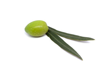 Oliva con foglie su sfondo bianco 