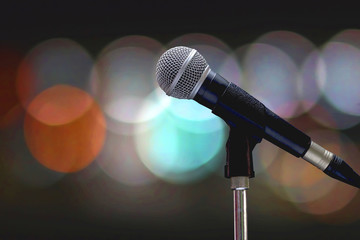 Obraz premium Double Exposure Microphone and Cable on Stand.