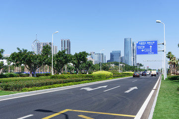Fototapeta na wymiar Xiamen Huandao Road near Aviation Zijin Plaza