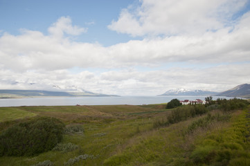 Typical Icelandic landscape, a wild nature of rocks and shrubs, rivers and lakes.