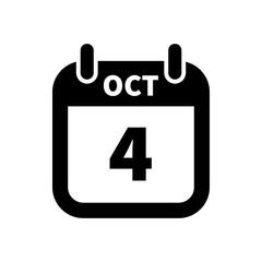 Simple black calendar icon with 4 october date isolated on white