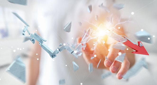 Businessman with broken crisis arrow 3D rendering
