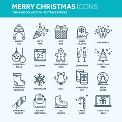 Christmas and New Year. Winter holidays. Santa. December. Thin line web icon set. Outline icons collection.Vector illustration.