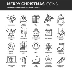 Christmas and New Year. Winter holidays. Santa. December. Thin line web icon set. Outline icons collection.Vector illustration.