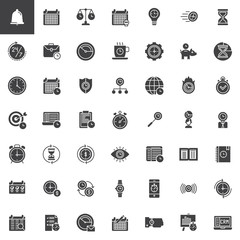 Time management vector icons set, modern solid symbol collection, filled pictogram pack. Signs, logo illustration. Set includes icons as calendar, stopwatch, hourglass, clock, agenda, time