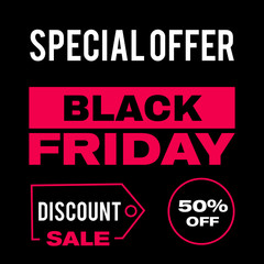 50% off Black friday banner, sale poster, discount price tag, vector offer coupon