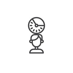 Employee and clock line icon, outline vector sign, linear style pictogram isolated on white. Time management symbol, logo illustration. Editable stroke