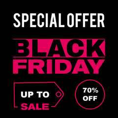 Fototapeta na wymiar 50% off Black friday banner, sale poster, discount price tag, offer coupon
